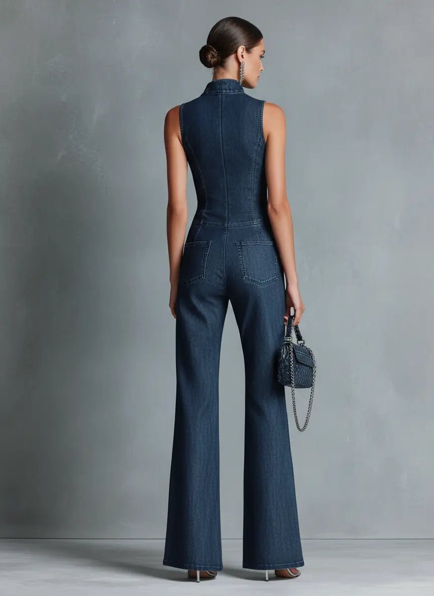 Isla | Women's Sleeveless Denim Jumpsuit | Zip Front · Eltrendio