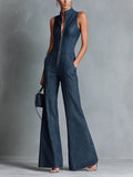 Isla | Women's Sleeveless Denim Jumpsuit | Zip Front · Eltrendio