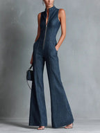 Isla | Women's Sleeveless Denim Jumpsuit | Zip Front · Eltrendio
