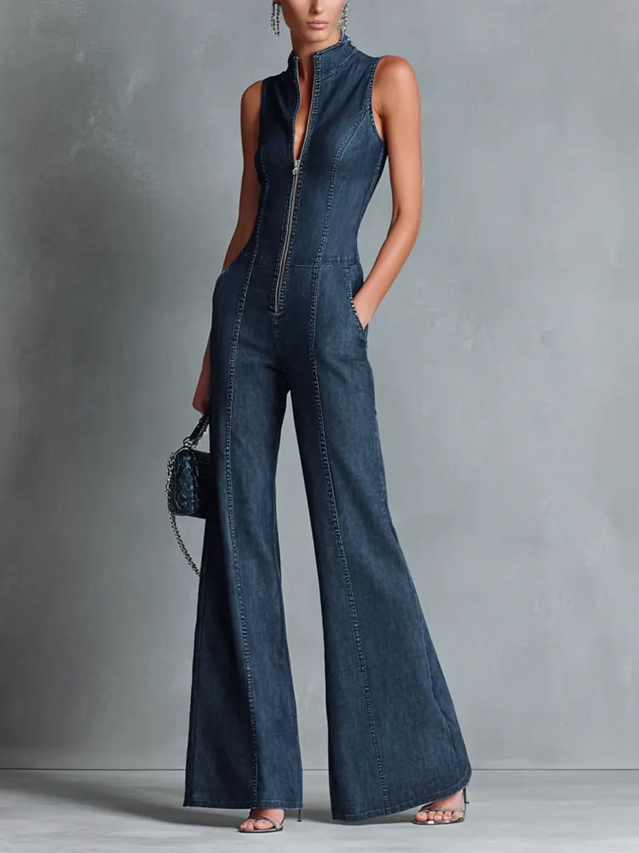 Isla | Women's Sleeveless Denim Jumpsuit | Zip Front · Eltrendio