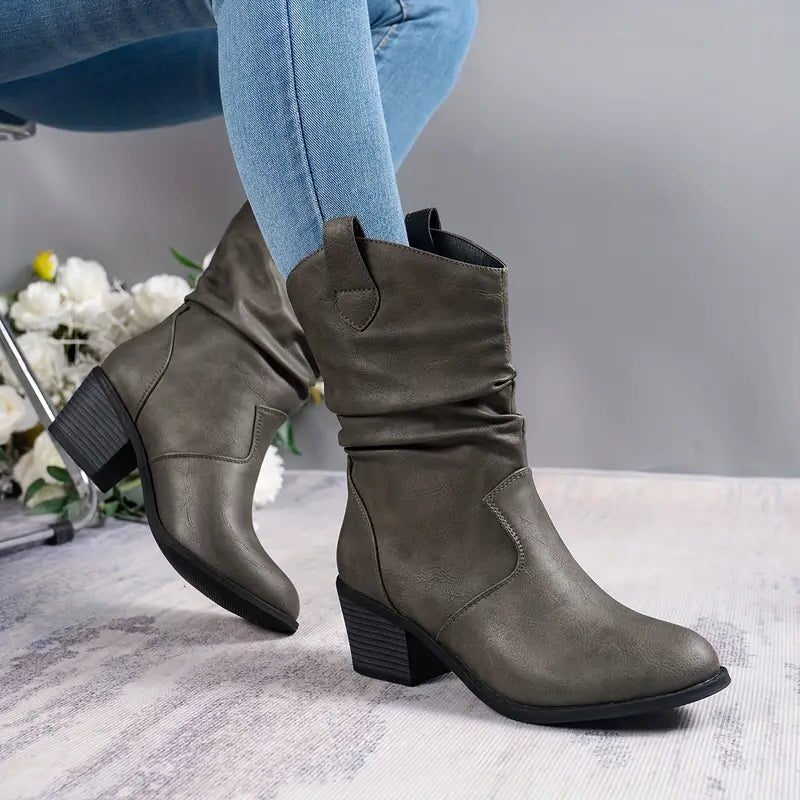 Isla | Women's Slouchy Mid-Calf Boots | Block Heel · Eltrendio