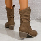 Isla | Women's Slouchy Mid-Calf Boots | Block Heel · Eltrendio