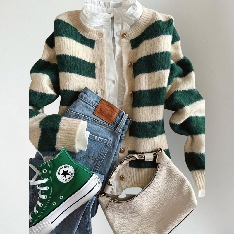 Isla | Women's Striped Cardigan | Button-Front · Eltrendio