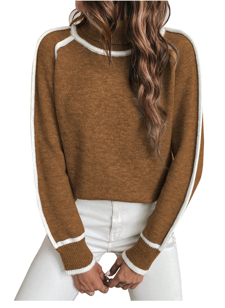 Isla | Women's Turtleneck Jumper | Contrast Trim · Eltrendio