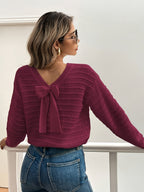 Isla | Women's V-Neck Jumper | Bow Detail · Eltrendio