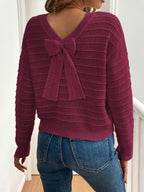 Isla | Women's V-Neck Jumper | Bow Detail · Eltrendio
