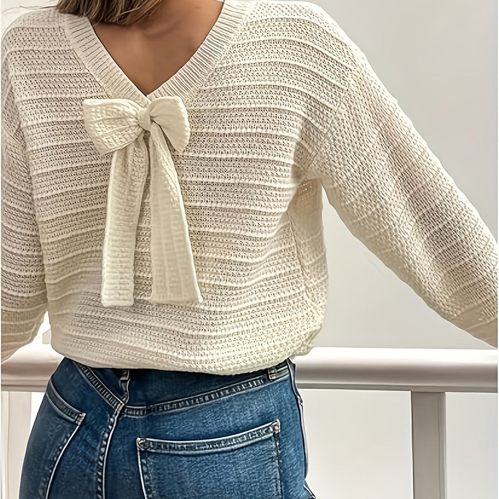 Isla | Women's V-Neck Jumper | Bow Detail · Eltrendio