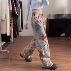 Isla | Women's Wide-Leg Jeans | Bear Print · Eltrendio