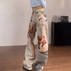 Isla | Women's Wide-Leg Jeans | Bear Print · Eltrendio
