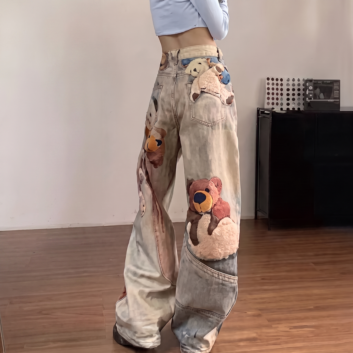 Isla | Women's Wide-Leg Jeans | Bear Print · Eltrendio