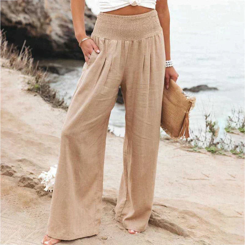 Isla | Women's Wide-Leg Trousers | Shirred Waist · Eltrendio