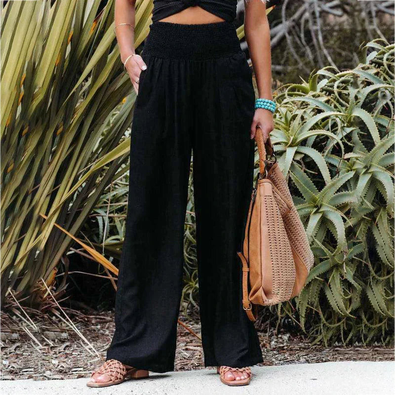 Isla | Women's Wide-Leg Trousers | Shirred Waist · Eltrendio