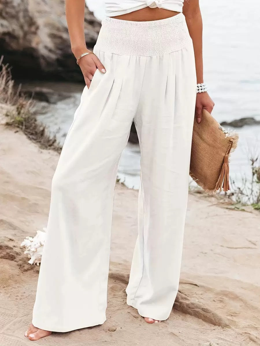 Isla | Women's Wide-Leg Trousers | Shirred Waist · Eltrendio