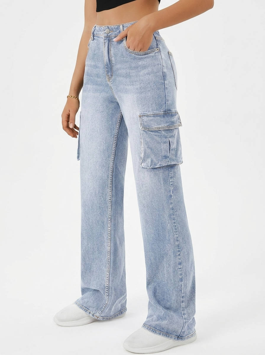 Mabel | Women's Wide-Leg Cargo Jeans | Flap Pockets · Eltrendio