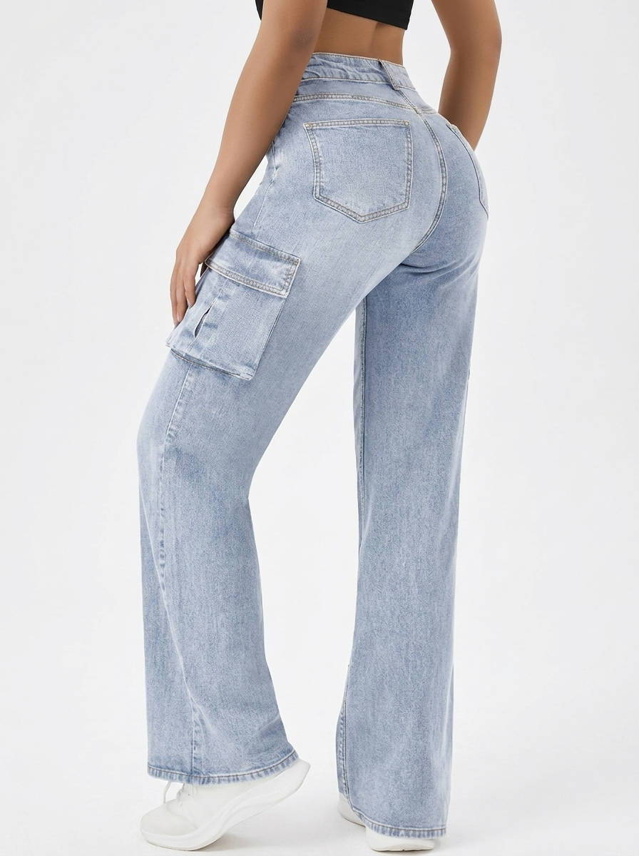 Mabel | Women's Wide-Leg Cargo Jeans | Flap Pockets · Eltrendio