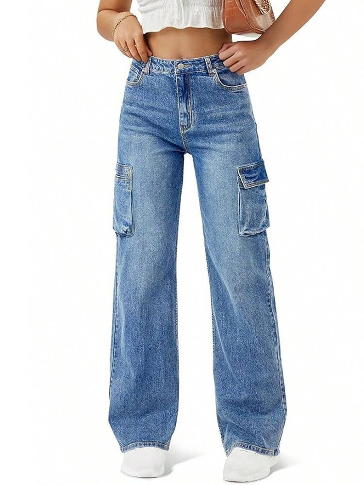 Mabel | Women's Wide-Leg Cargo Jeans | Flap Pockets · Eltrendio
