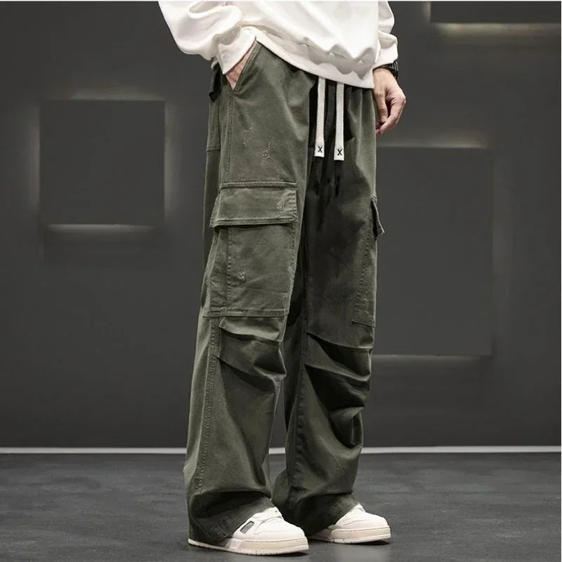 Marcus | Men's Wide-Leg Cargo Trousers | Drawstring Waist · Eltrendio