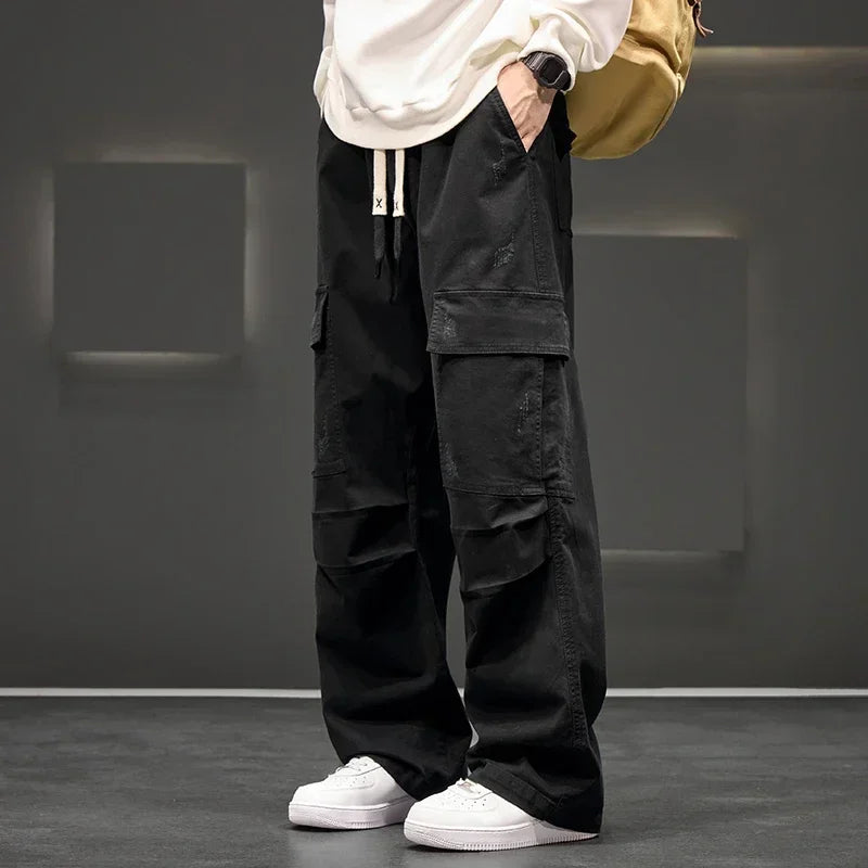 Marcus | Men's Wide-Leg Cargo Trousers | Drawstring Waist · Eltrendio
