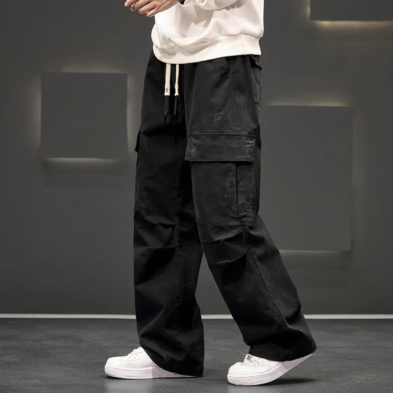 Marcus | Men's Wide-Leg Cargo Trousers | Drawstring Waist · Eltrendio