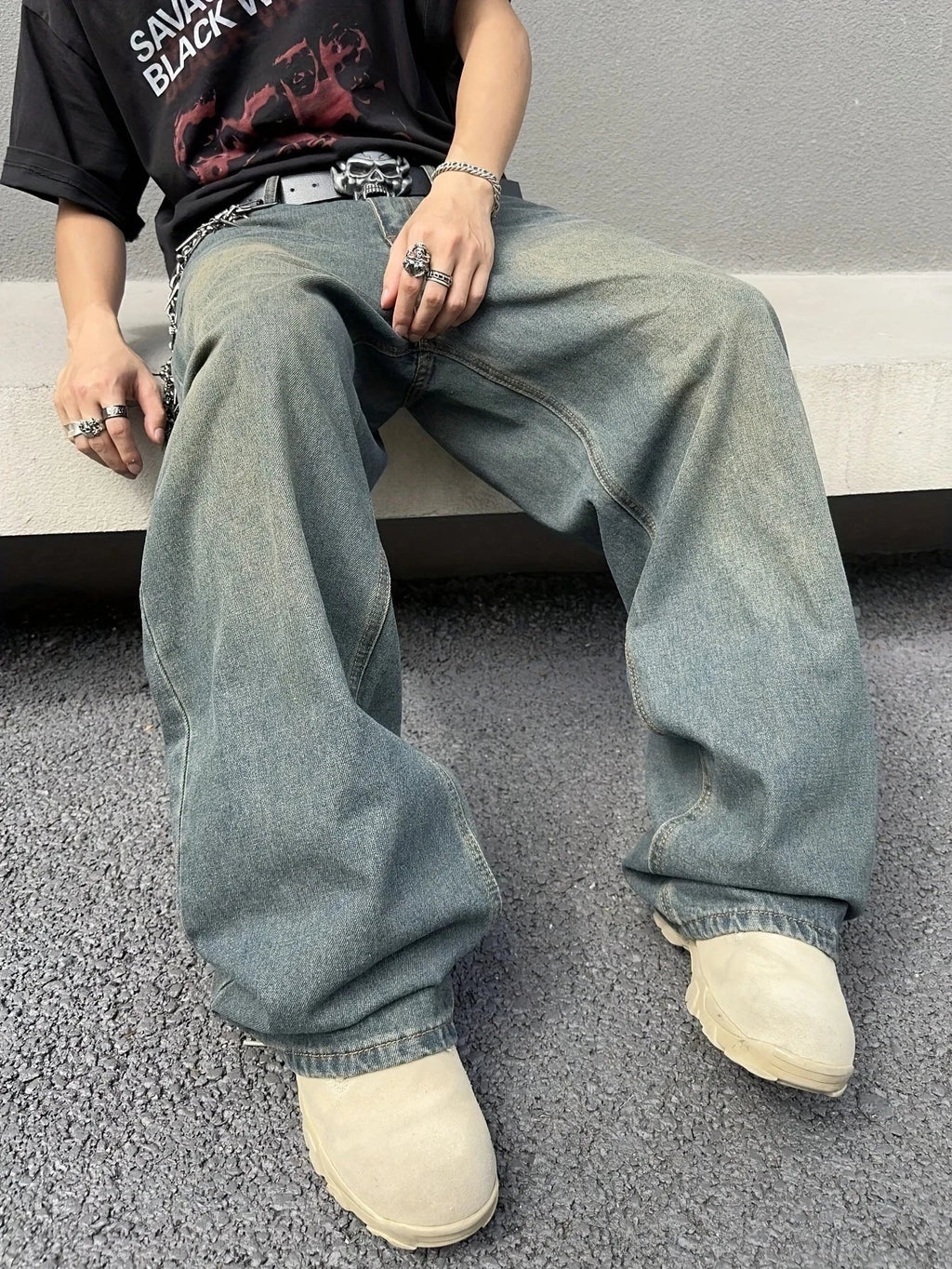 Marcus | Men's Wide-Leg Jeans | Faded Denim · Eltrendio