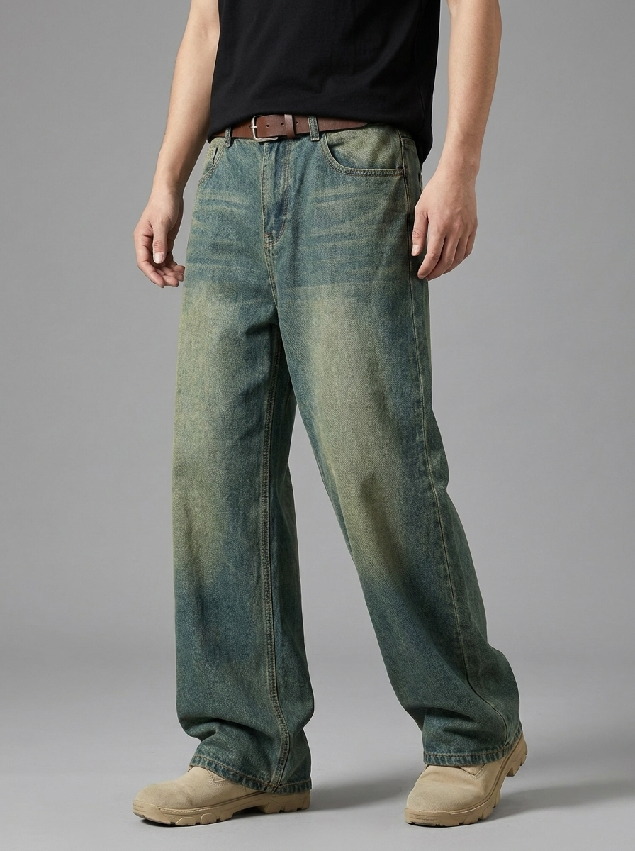 Marcus | Men's Wide-Leg Jeans | Faded Denim-Eltrendio