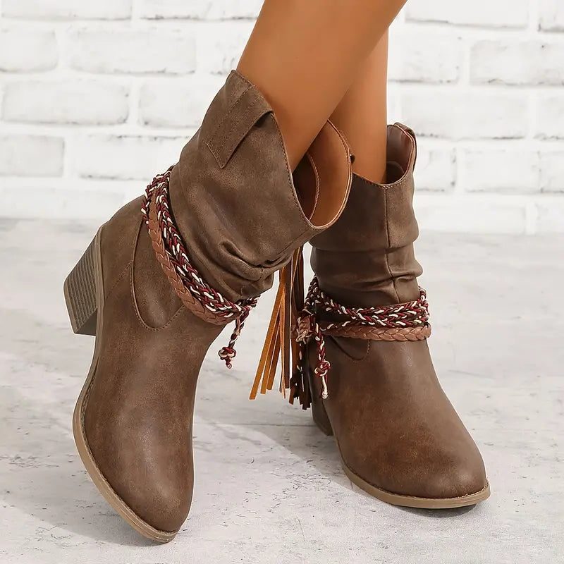 Maren | Women's Western Ankle Boots | Braided Strap · Eltrendio