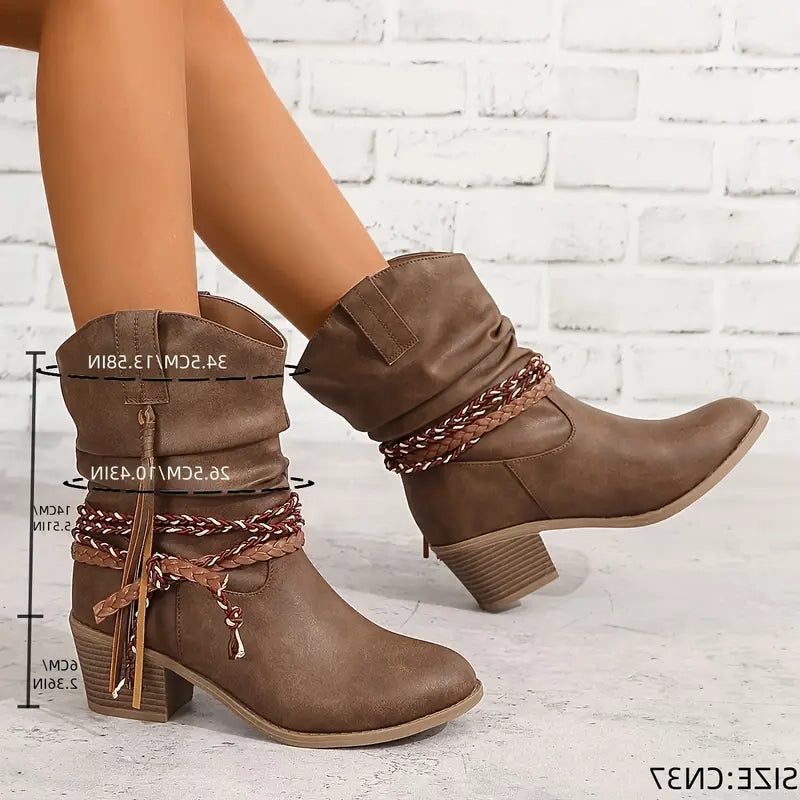 Maren | Women's Western Ankle Boots | Braided Strap · Eltrendio