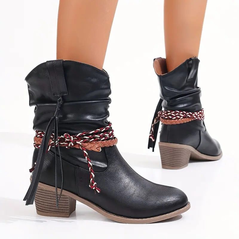 Maren | Women's Western Ankle Boots | Braided Strap · Eltrendio