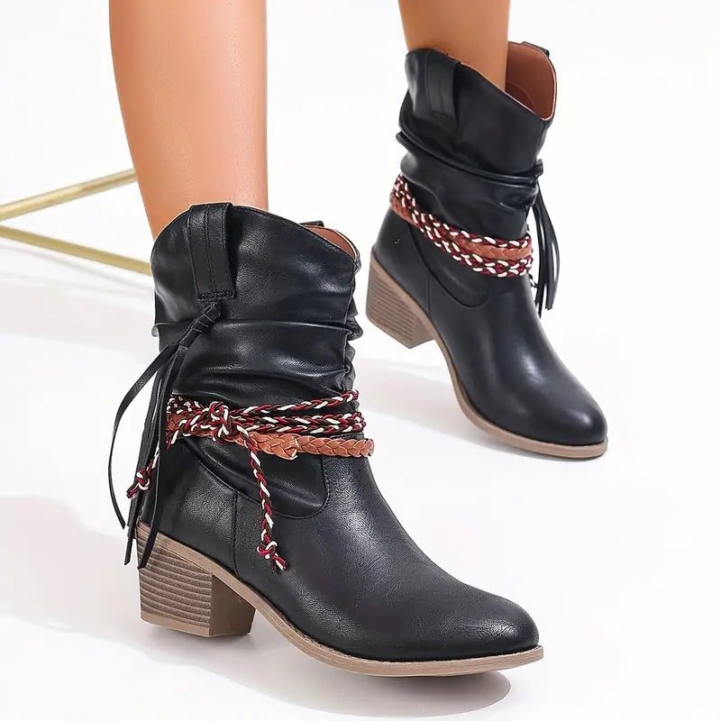 Maren | Women's Western Ankle Boots | Braided Strap · Eltrendio