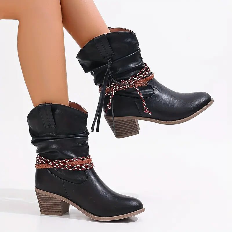 Maren | Women's Western Ankle Boots | Braided Strap · Eltrendio