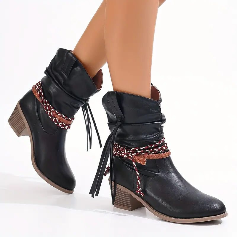 Maren | Women's Western Ankle Boots | Braided Strap · Eltrendio
