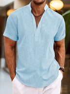 Thomas | Men's Short Sleeve Shirt | Stand Collar • Eltrendio