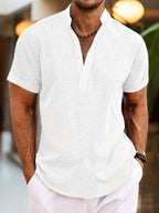 Thomas | Men's Short Sleeve Shirt | Stand Collar • Eltrendio