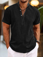 Thomas | Men's Short Sleeve Shirt | Stand Collar • Eltrendio