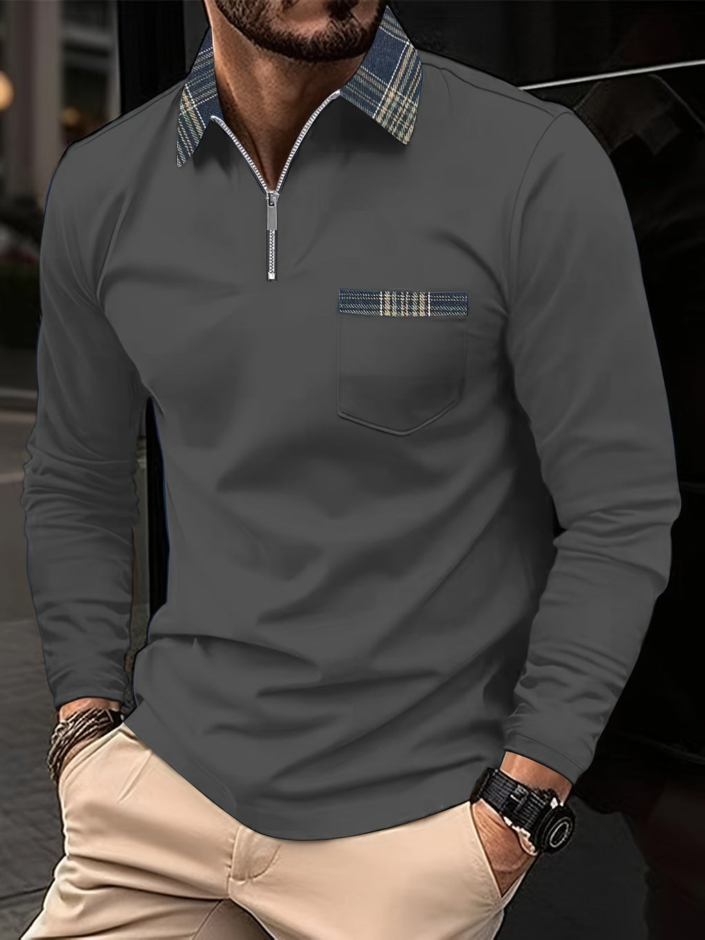 Oliver | Men's Zip Neck Polo Shirt | Chest Pocket • Eltrendio