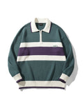 Milo | Unisex Half Zip Polo Sweater | Oversized Striped Knit Y2K Style-Eltrendio