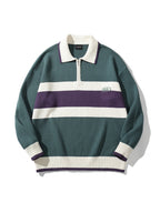 Milo | Unisex Half Zip Polo Sweater | Oversized Striped Knit Y2K Style-Eltrendio