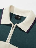 Milo | Unisex Half Zip Polo Sweater | Oversized Striped Knit Y2K Style-Eltrendio