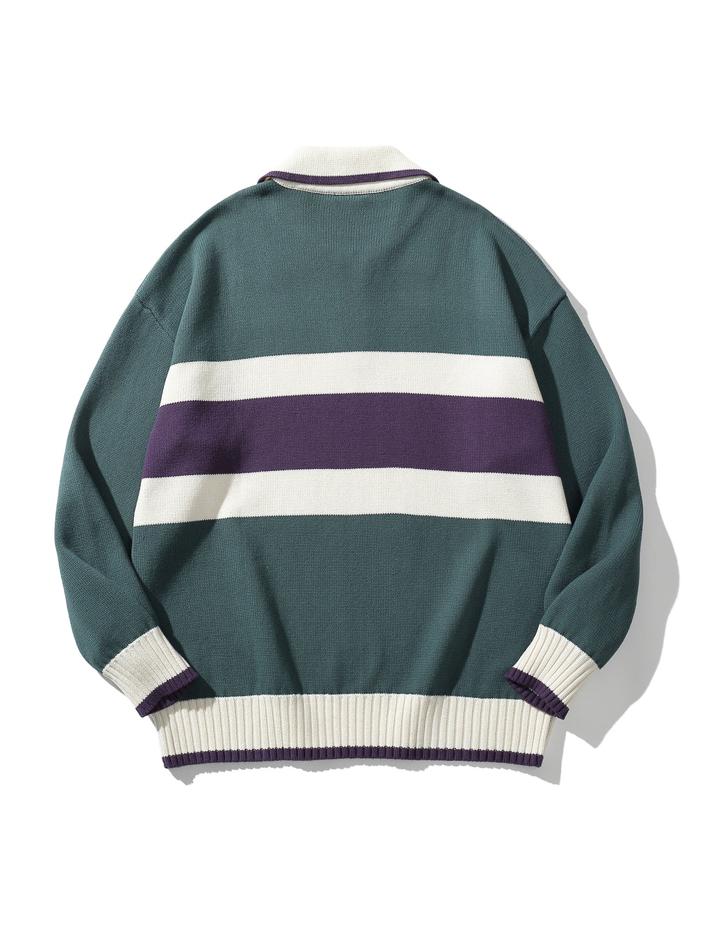 Milo | Unisex Half Zip Polo Sweater | Oversized Striped Knit Y2K Style-Eltrendio