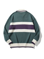 Milo | Unisex Half Zip Polo Sweater | Oversized Striped Knit Y2K Style-Eltrendio
