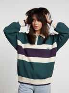 Milo | Unisex Half Zip Polo Sweater | Oversized Striped Knit Y2K Style-Eltrendio