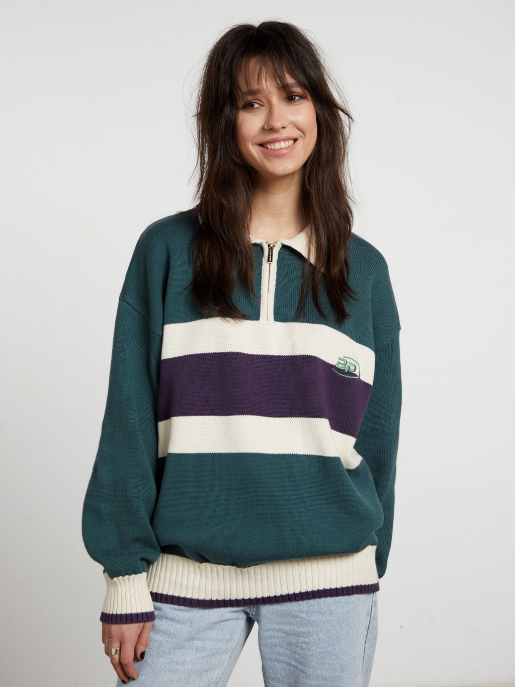 Milo | Unisex Half Zip Polo Sweater | Oversized Striped Knit Y2K Style-Eltrendio