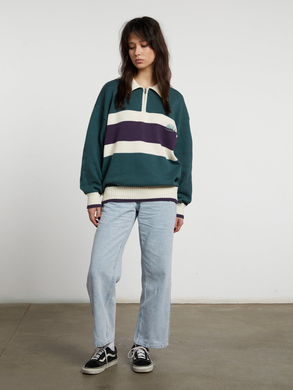 Milo | Unisex Half Zip Polo Sweater | Oversized Striped Knit Y2K Style-Eltrendio
