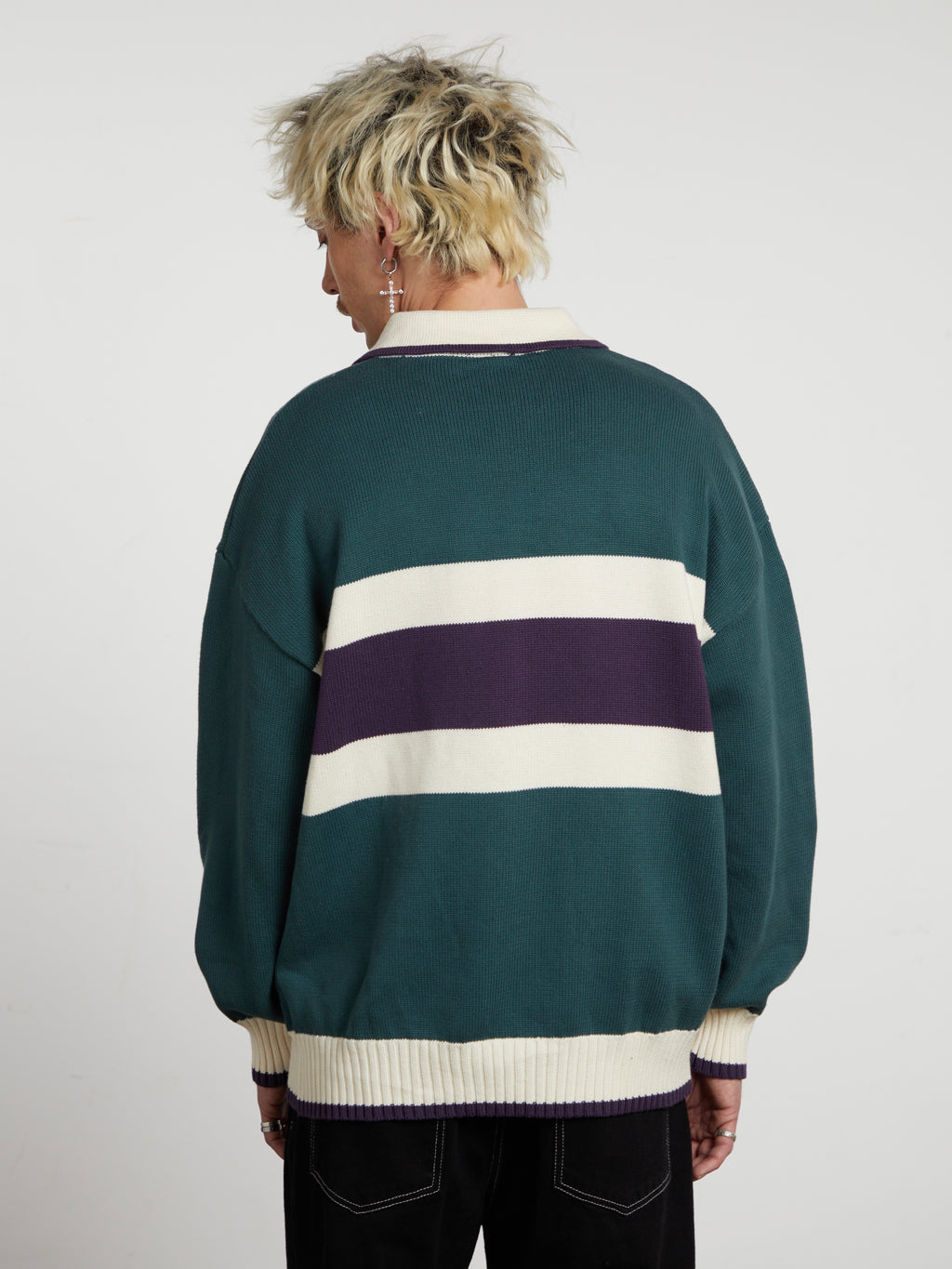 Milo | Unisex Half Zip Polo Sweater | Oversized Striped Knit Y2K Style-Eltrendio