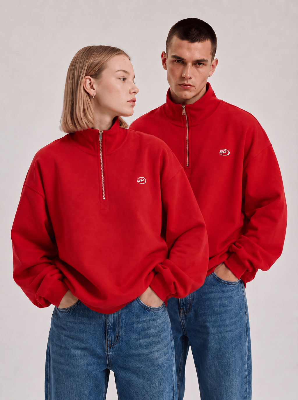 Morgan | Unisex Half Zip Sweatshirt | Oversized Cropped Retro Collar-Eltrendio