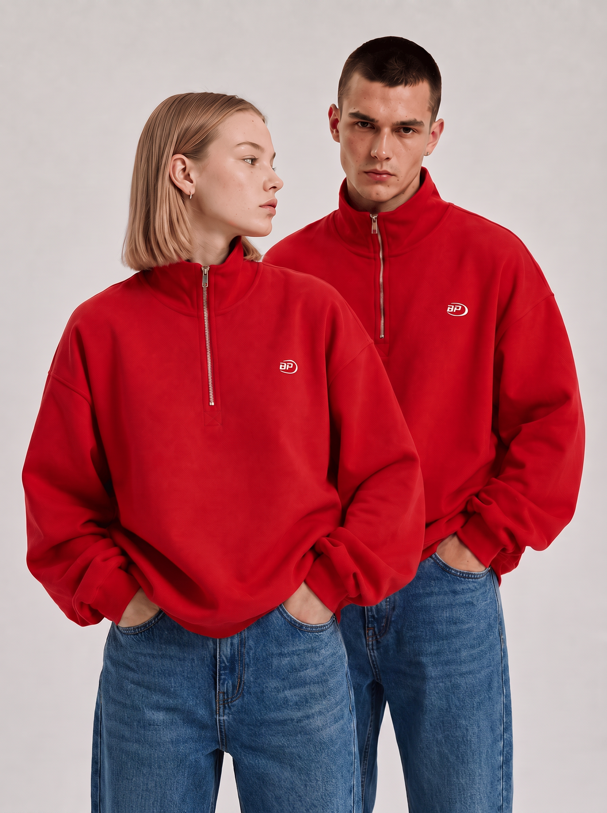 Morgan | Unisex Half Zip Sweatshirt | Oversized Cropped Retro Collar-Eltrendio
