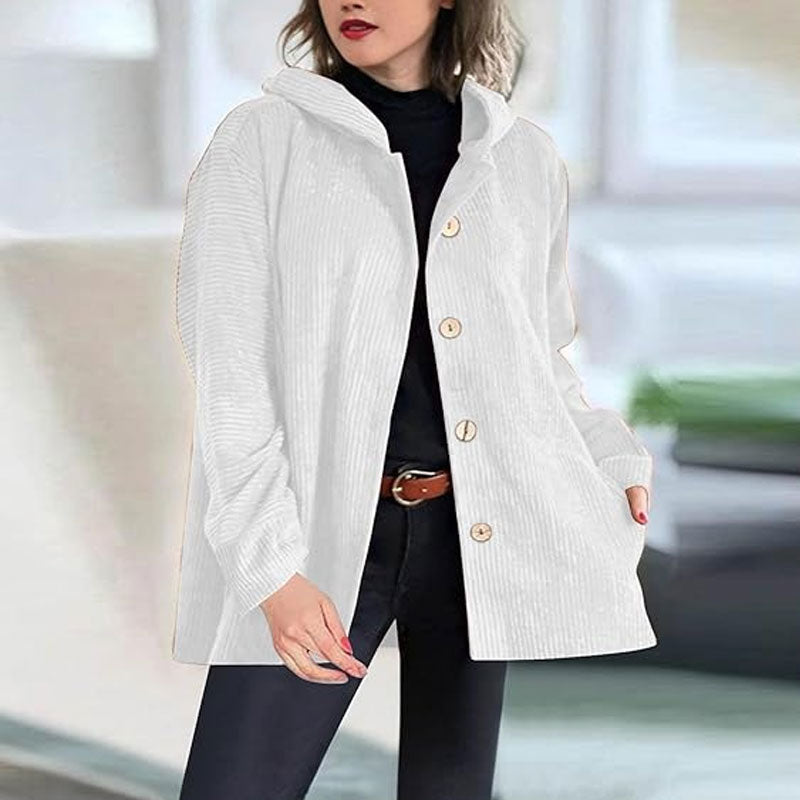 Nadia | Women's Hooded Corduroy Jacket | Button-Up · Eltrendio