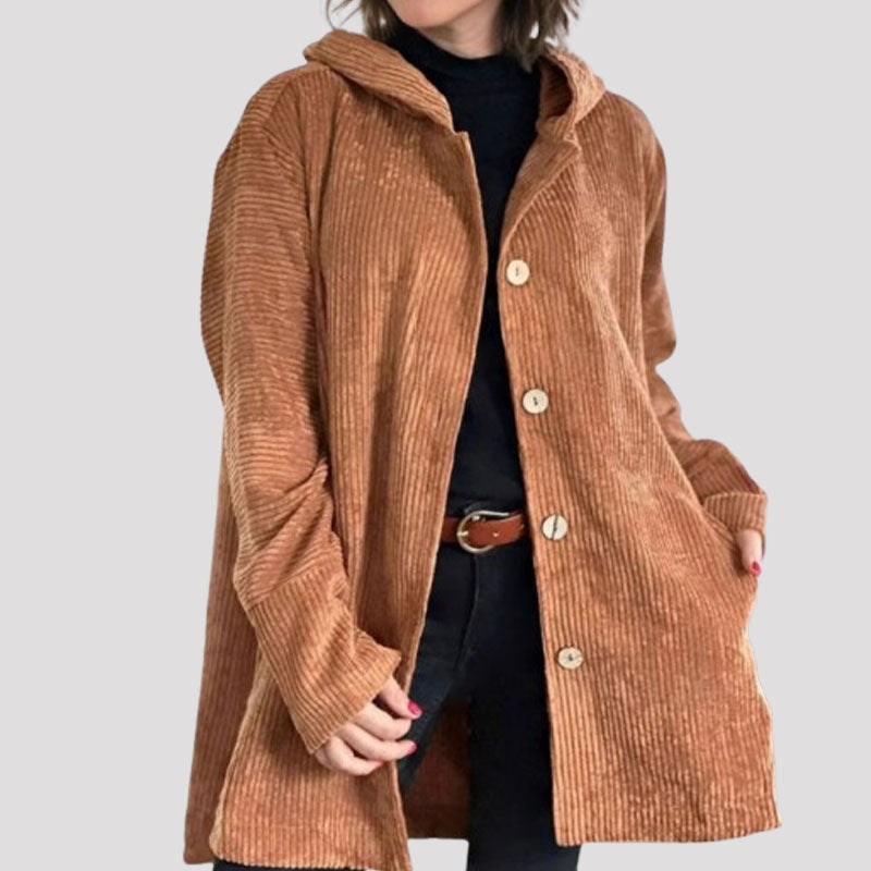 Nadia | Women's Hooded Corduroy Jacket | Button-Up · Eltrendio