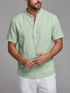 Ethan | Men's Band Collar Henley Shirt | Chest Pocket-Eltrendio