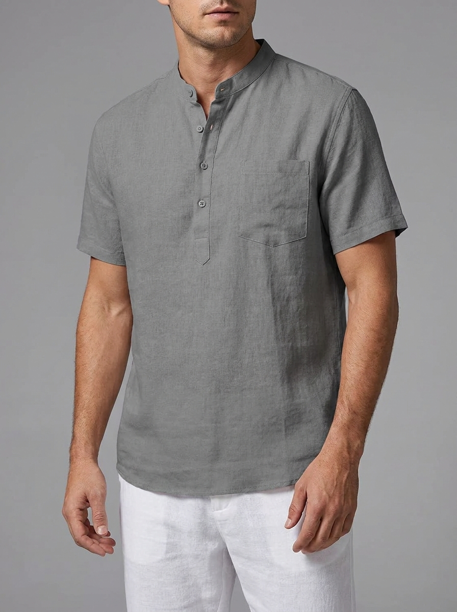 Ethan | Men's Band Collar Henley Shirt | Chest Pocket-Eltrendio